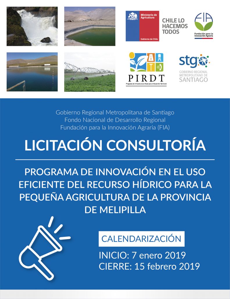 Licitación Consultoría «Programa de innovación en el uso eficiente del recurso hídrico para la pequeña agricultura de la provincia de Melipilla»