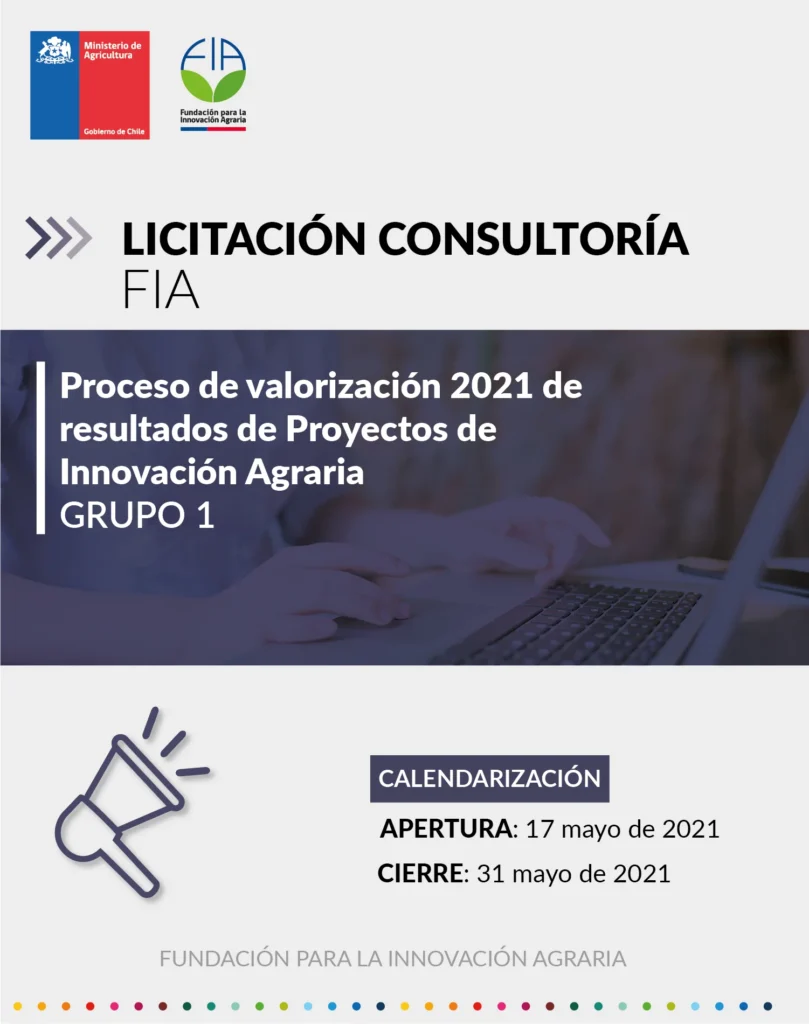 Licitación Consultoría “Proceso de Valorización 2021 de Resultados de Proyectos de Innovación Agraria – Grupo 1”