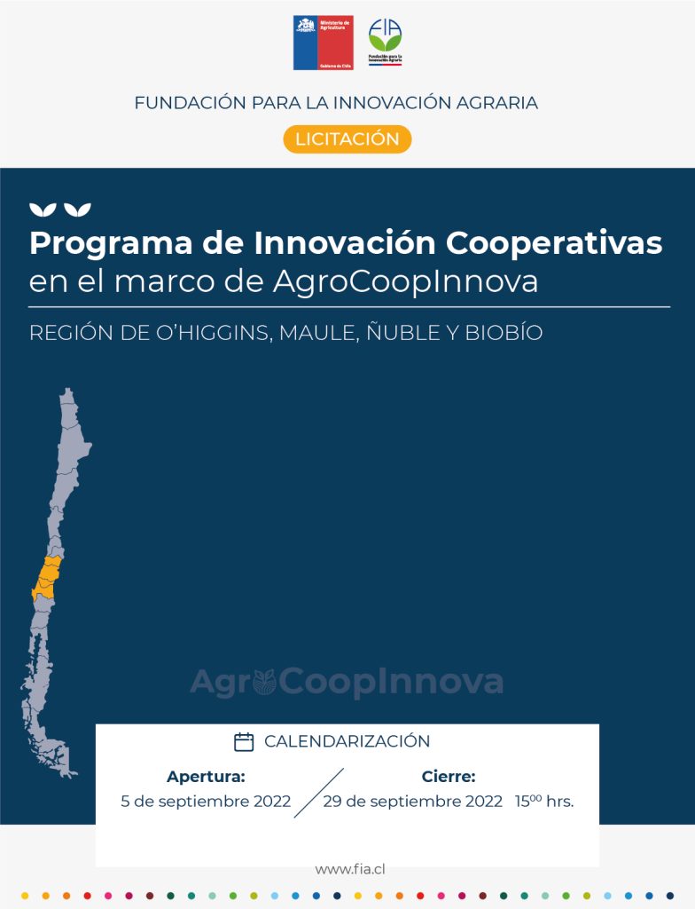 Programa de innovación cooperativas en el marco de AgroCoopInnova. Regiones de O’Higgins, Maule, Ñuble, Biobío.