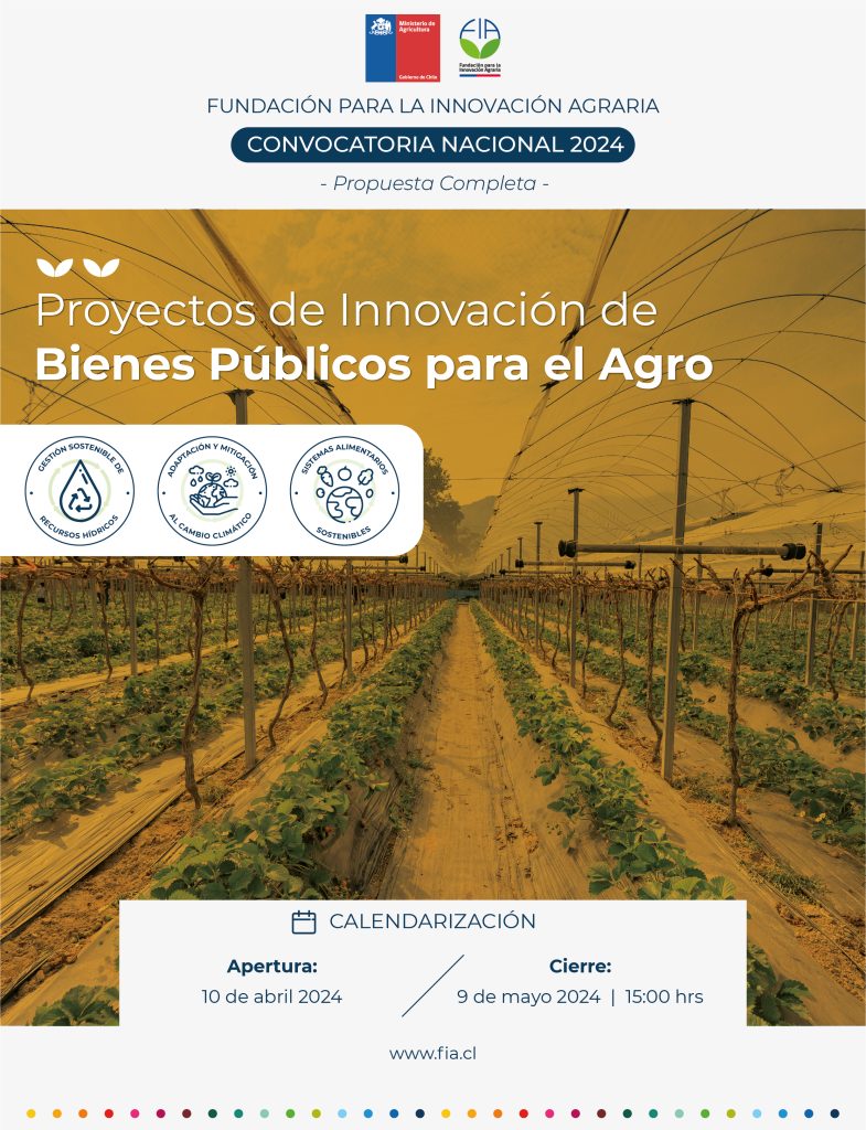 Convocatoria Nacional Proyectos Innovación de Bienes Públicos para el Agro 2024.